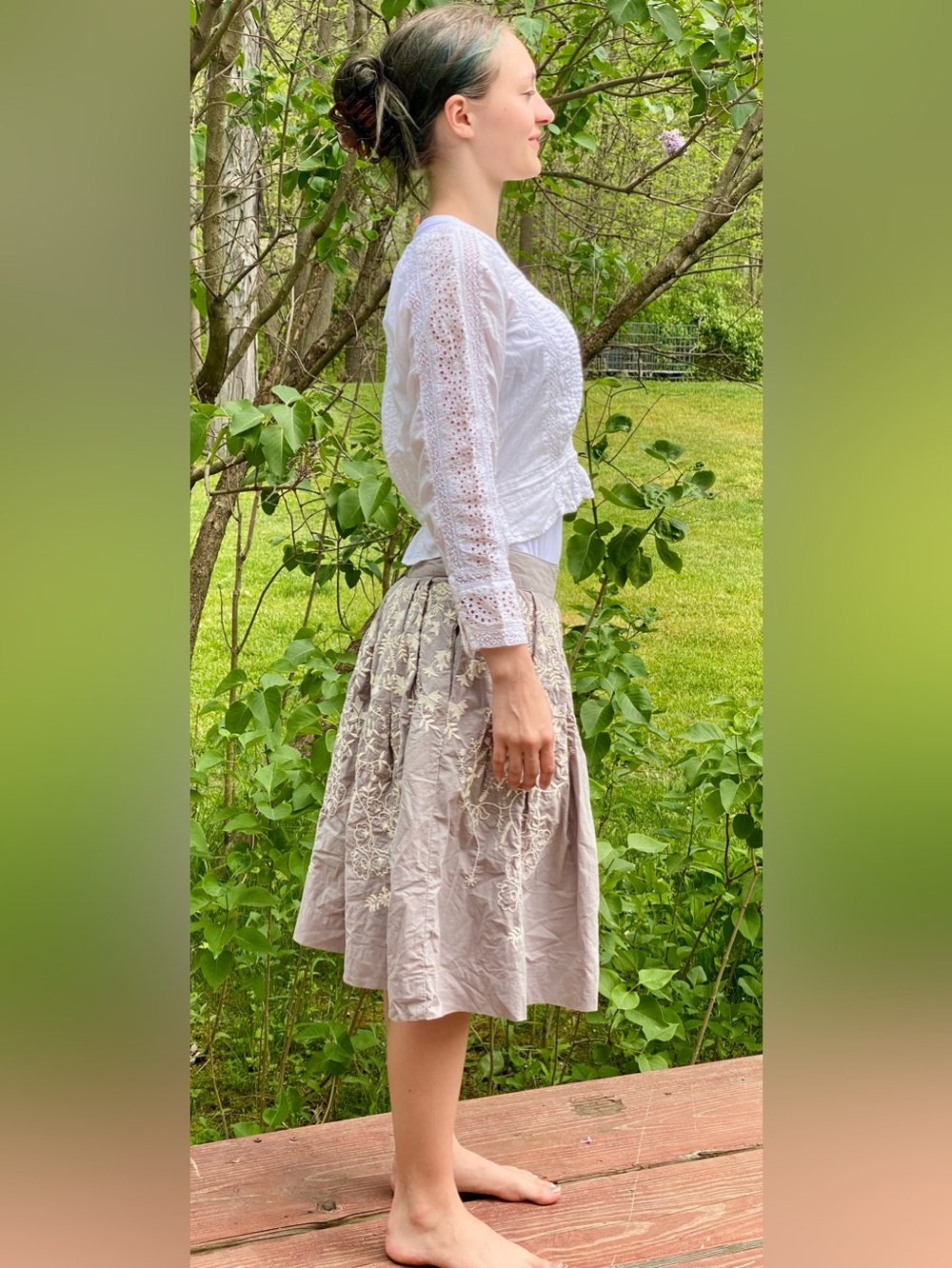 Meadow Rue by Anthropologie Cream Embroidered A-Line Midi Skirt Women’s Size 6 - Picture 2 of 14